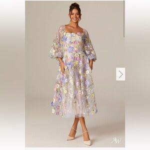 AW Bridal 3D Floral Embroidered Midi Dress